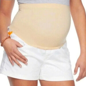 a:glow Maternity Full Belly Band Raw Hem Boyfriend Jeans Shorts Size 16 White